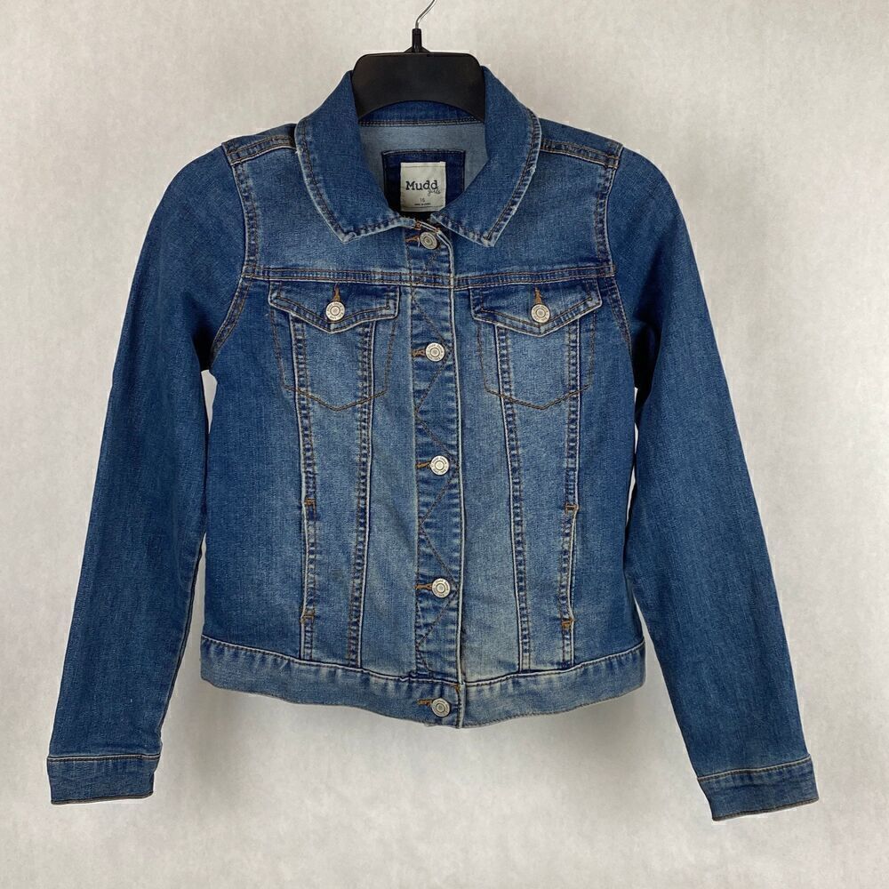 Mudd Girls Denim Jacket Size 16 Button Front Cropped - Picture 5 of 9